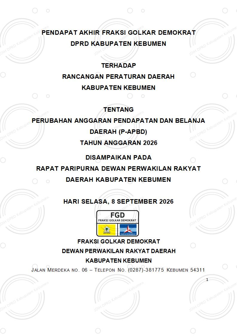 Pendapat Akhir Fraksi Golkar Demokrat DPRD Kabupaten Kebumen terhadap Raperda Perubahan APBD Tahun Anggaran 2026